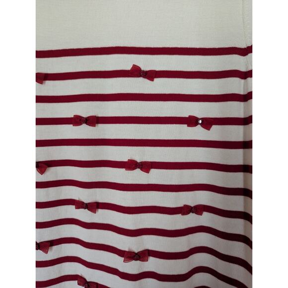 Talbots Lightweight Sweater Ivory with Red Stripes Mini Bows 3/4 Sleeves Size XL - Picture 6 of 11